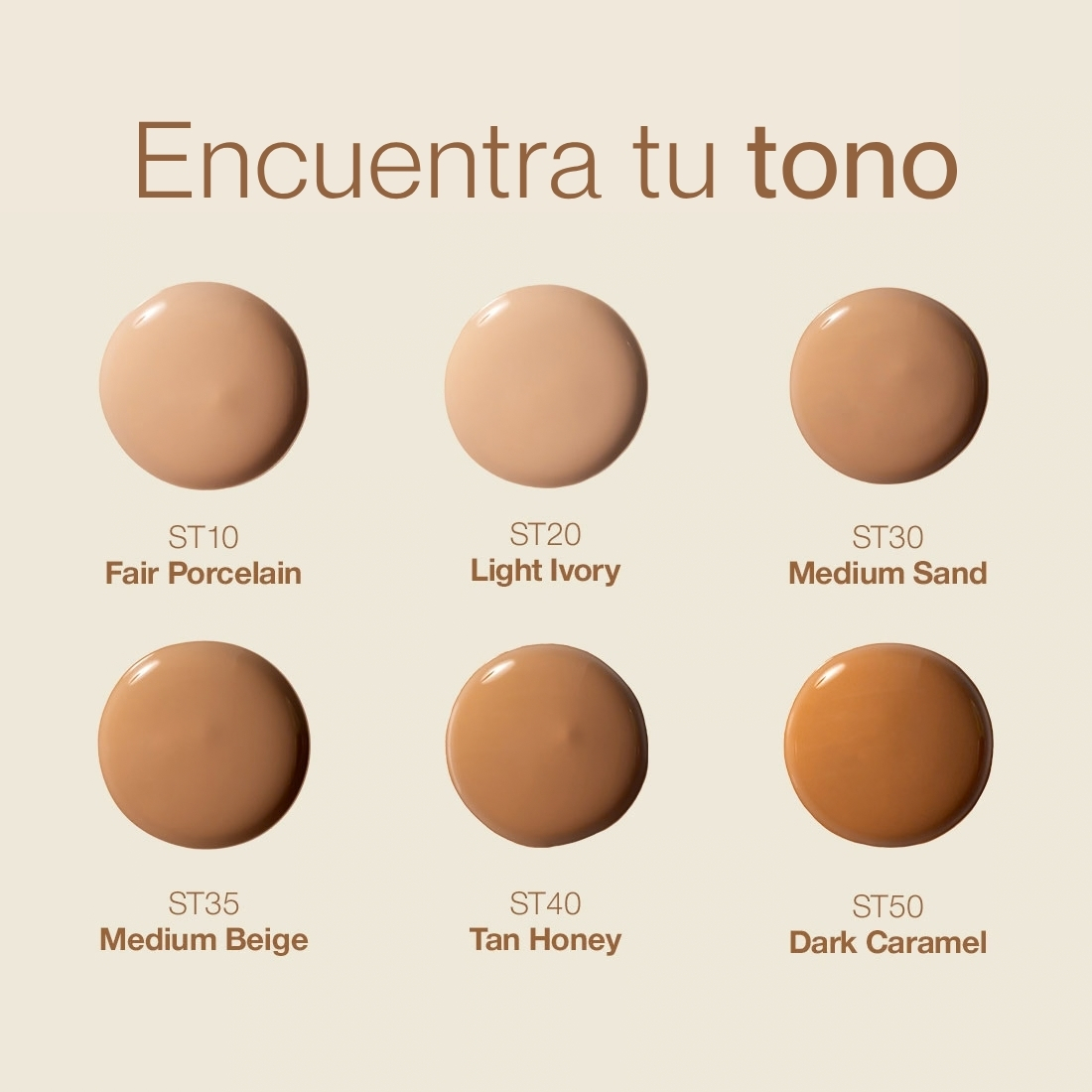 SKIN TINT – Anadir un titulo Encuentra tu tono: gotas de los 6 tonos del Skin Tint de Palladio, de ST10 Fair Porcelain a ST50 Dark Caramel