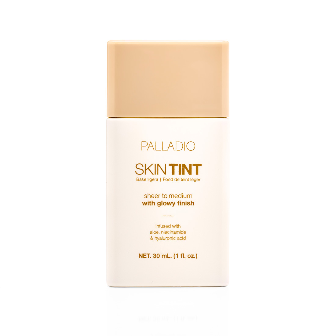 Skin Tint de Palladio en tono ST10 Fair Porcelain, base de maquillaje ligera con acabado luminoso, frasco de 30 ml